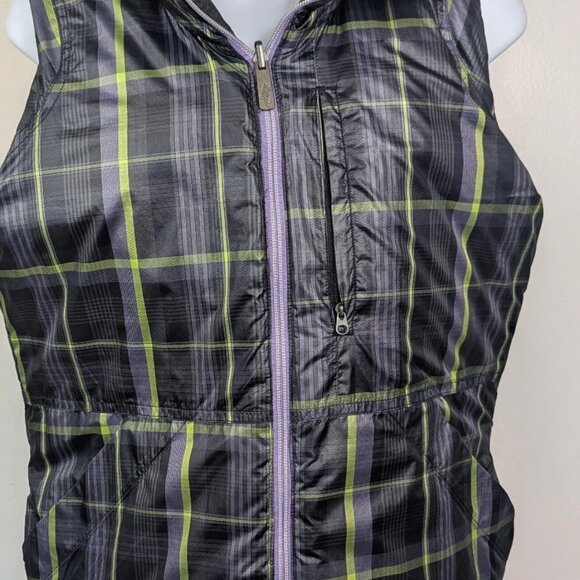 Nike Women’s M Reversible Golf Vest Gray Purple Green Plaid Full Zip Pocket Hood - Picture 3 of 10